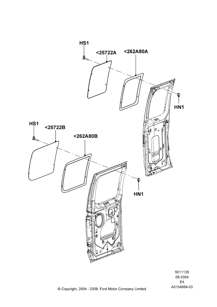 35B - Hinged Side Load Door Glass, With RH 2nd Row Fixed Window; 02/AUG/2004-16/OCT/2006