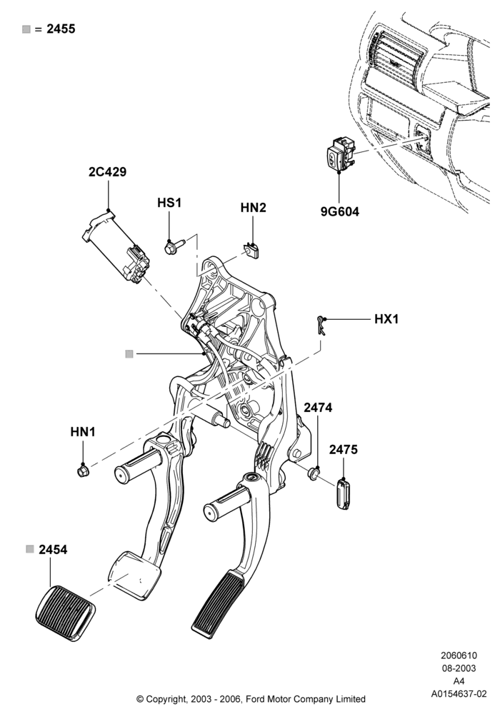 10B - Brake and Clutch Controls, Adjustable Accl/Brake Foot Pedals, With Memory Adjustable Foot Pedals; 25/AUG/2003-02/JAN/2007