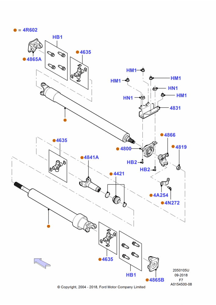 05U - Drive Shaft - Rear Axle Drive, 156"/3962MM Wheelbase, 158"/4013MM Wheelbase, Automatic Transmission, Lariat, LHD 4WD (Part Time Drive), XLT; 19/JUL/2004-18/DEC/2006