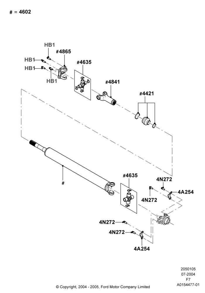 05S - Drive Shaft - Rear Axle Drive, 141"/3581MM Wheelbase, Ford 550 Series, Ford 450 Series, LHD 4WD (Part Time Drive); 19/JUL/2004-18/DEC/2006