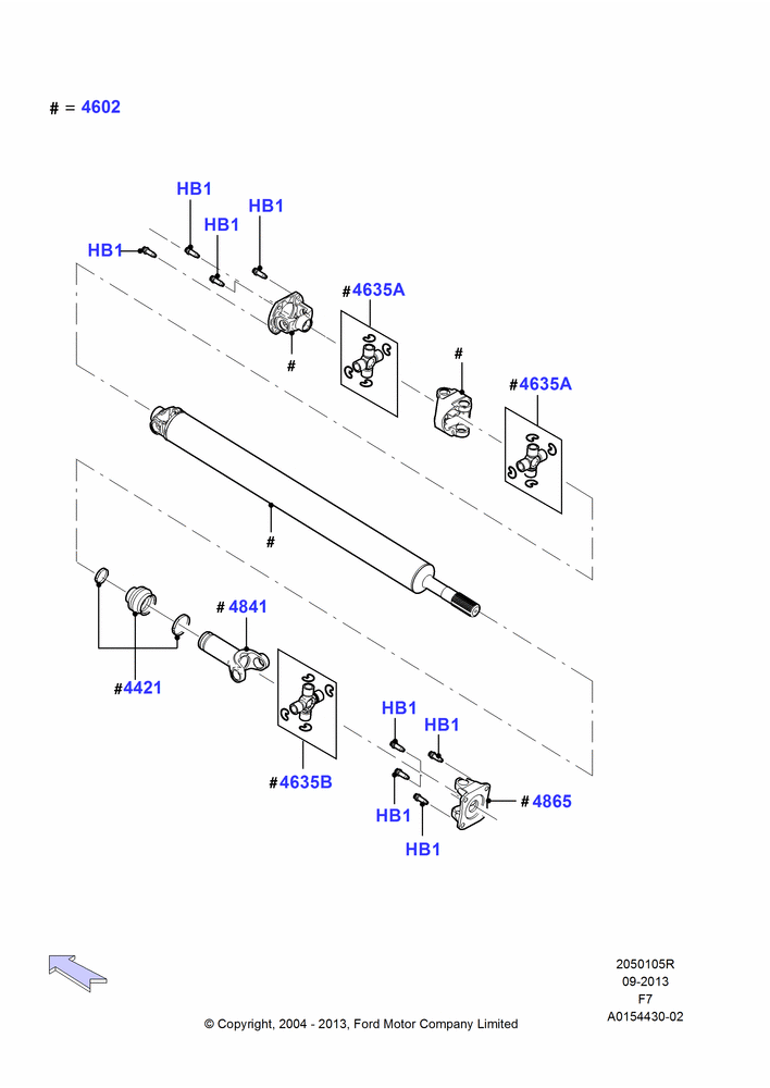 05R - Drive Shaft - Rear Axle Drive, 142"/3607MM Wheelbase, Ford 350 Series, LHD 4WD (Part Time Drive); 19/JUL/2004-18/DEC/2006