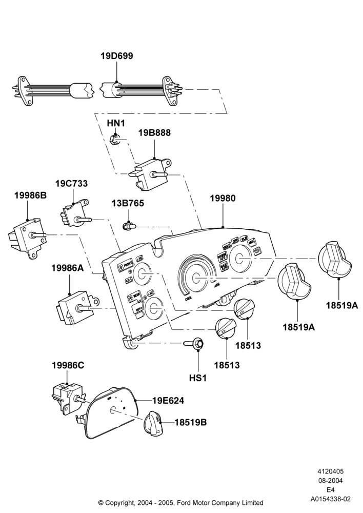 05E - Heater & Air Conditioning Controls, Heater/AC Prep Pack-Deluxe, Manual Air Conditioning, With Aux Heater Prep Pack; 02/AUG/2004