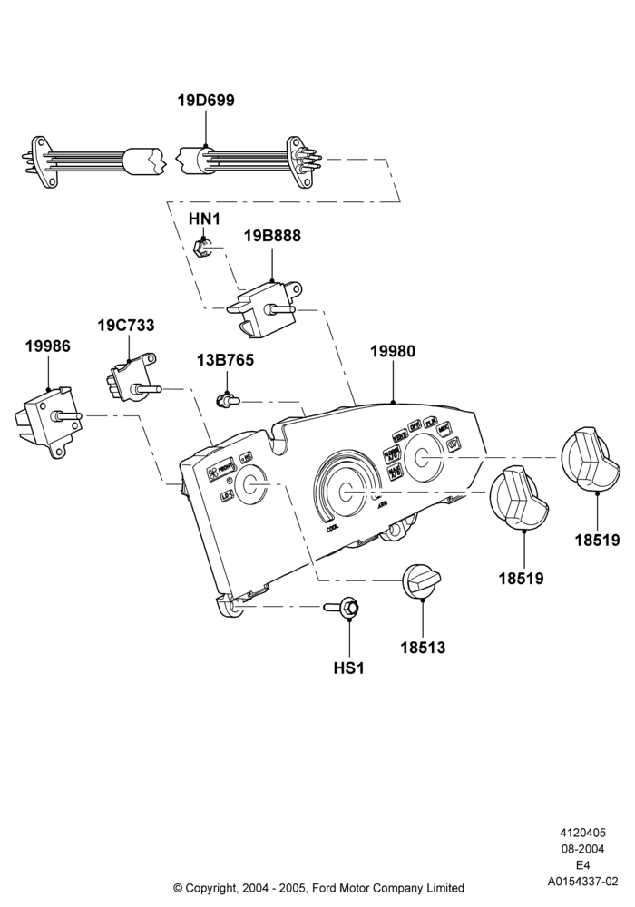 05C - Heater & Air Conditioning Controls, Less Heater/Air Con Prep Pack, Manual Air Conditioning; 02/AUG/2004