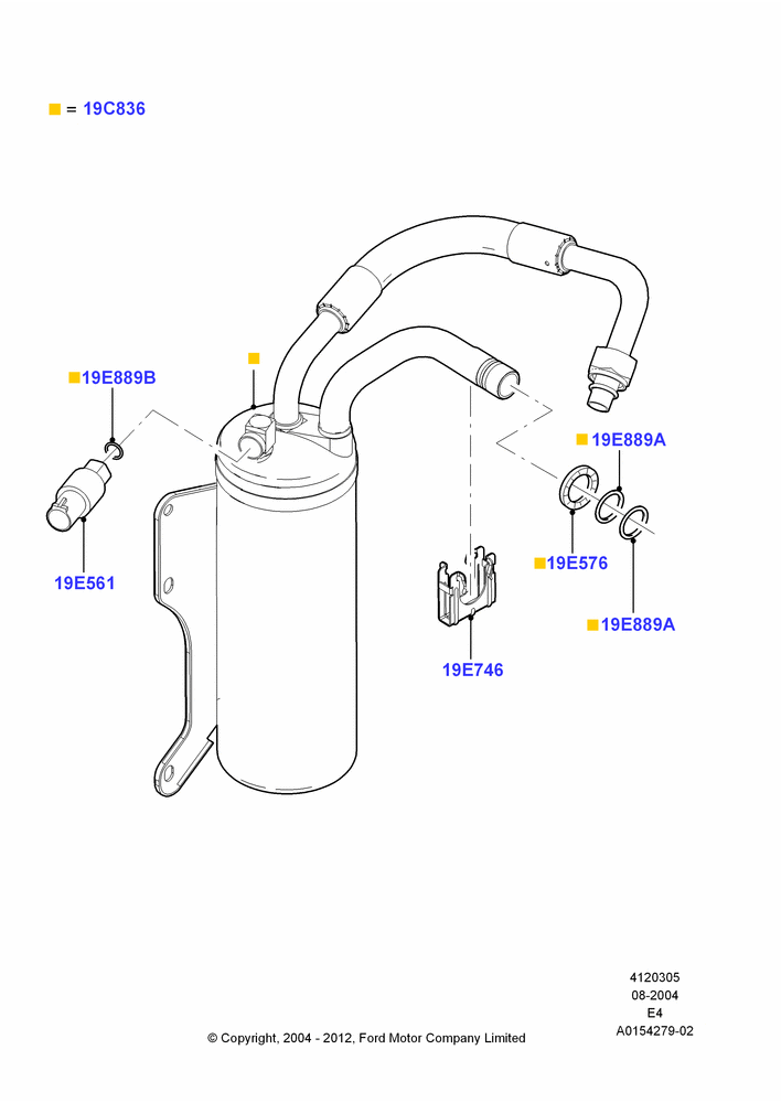 05B - Air Conditioning Accumulator Front, Heater/AC Prep Pack-Deluxe, Heater/Air Conditioning Prep Pack, Manual Air Conditioning; 02/AUG/2004-16/OCT/2006