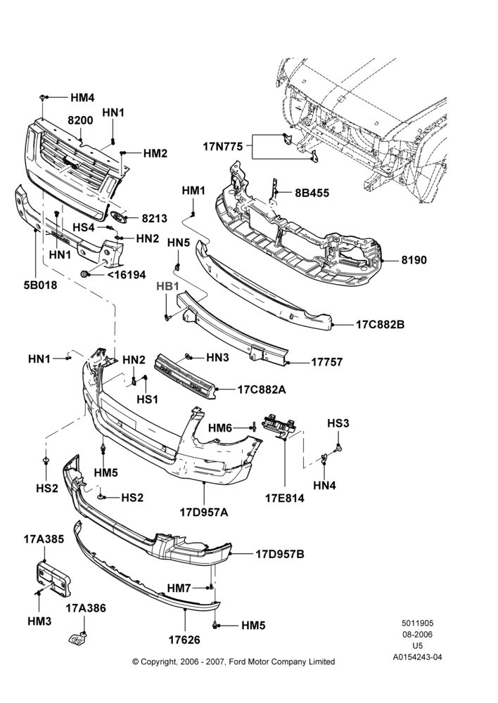 05L - Radiator Grille and Front Bumper, (-)"Japan", Ford Series, Ironman Version Package, Sport Package, XLT; 07/AUG/2006-16/DEC/2010
