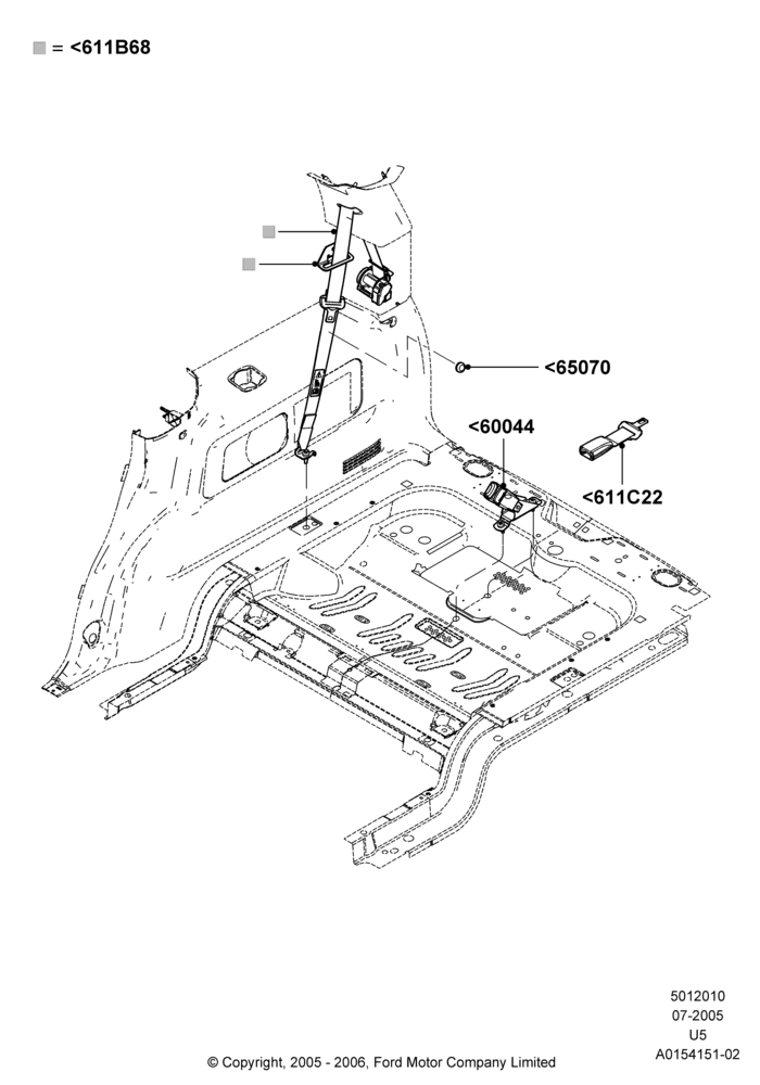 10R - Rear Seat Belts, With Third Row Power Folding Seat; 19/JUL/2005-16/DEC/2010