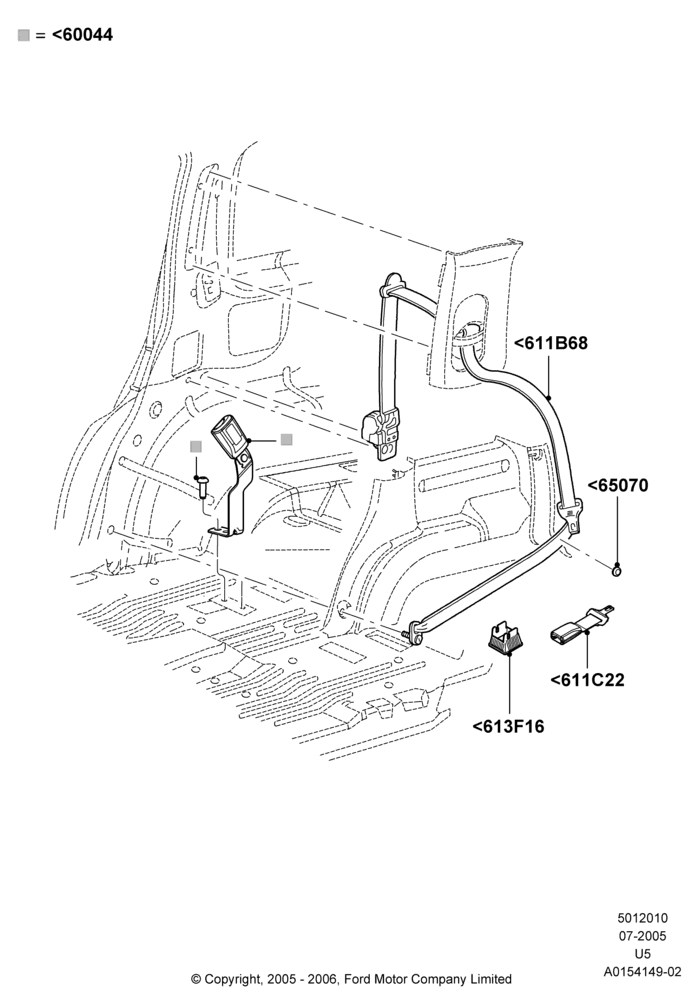 10M - Rear Seat Belts, 2nd Row Low Back Bucket Seats; 19/JUL/2005-16/DEC/2010