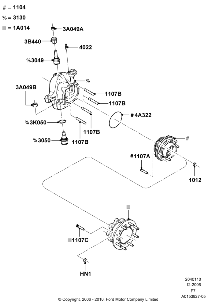 10F - Front Knuckle and Hub, Ford 550 Series, Ford 450 Series, LHD RWD; 18/DEC/2006-12/FEB/2010