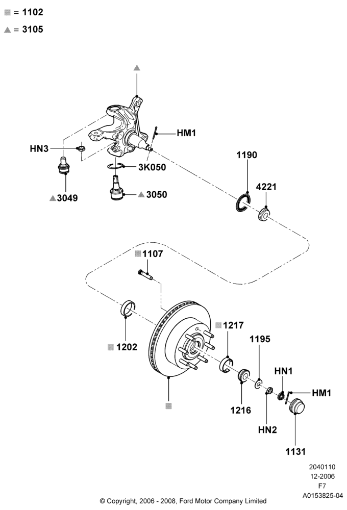 10D - Front Knuckle and Hub, Ford 250 Series, Ford 350 Series, LHD RWD; 18/DEC/2006-12/FEB/2010