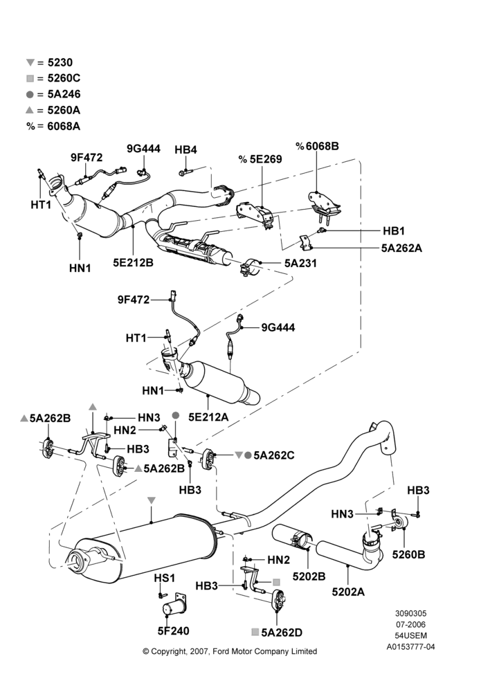 05M - Exhaust System, 5.4L 3V V8; 02/AUG/2006-11/JUN/2007