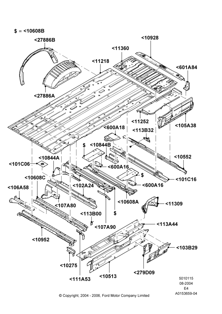 15B - Floor Pan - Center and Rear, Extended Van, Extended Wagon; 02/AUG/2004-06/AUG/2007