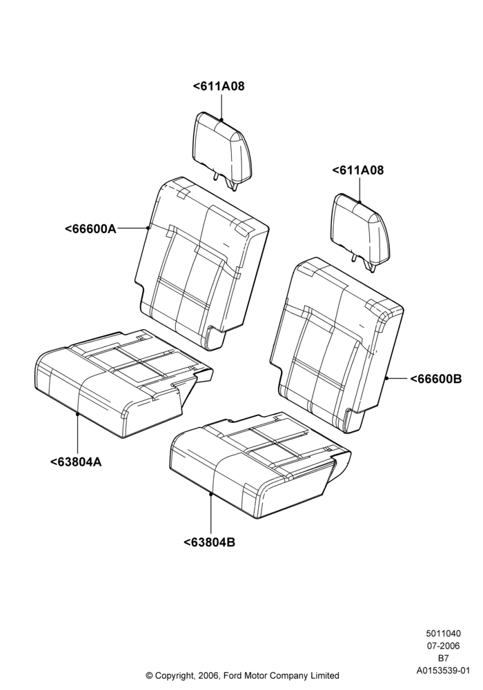 40F - Rear Seat Covers, With 2nd Row Dual Captain Chairs; 02/AUG/2006-11/AUG/2014