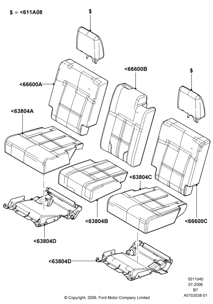 40E - Rear Seat Covers, SECOND ROW 40-20-40 SEATS, With Second Row 40-Blank-40 Seat; 02/AUG/2006-11/AUG/2014