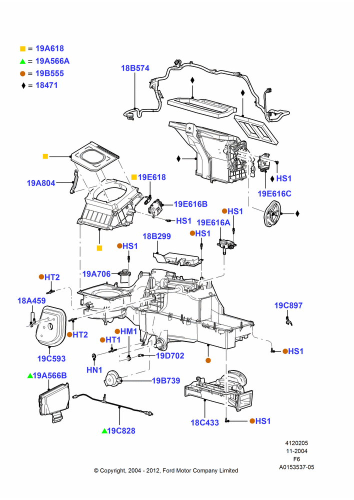 05B - Heater/Air Cond.External Components, All Non Flow Thru Floor Consoles, Less Air Conditioning, Less Floor Mounted Console, Manual Air Conditioning; 29/NOV/2004-18/AUG/2008