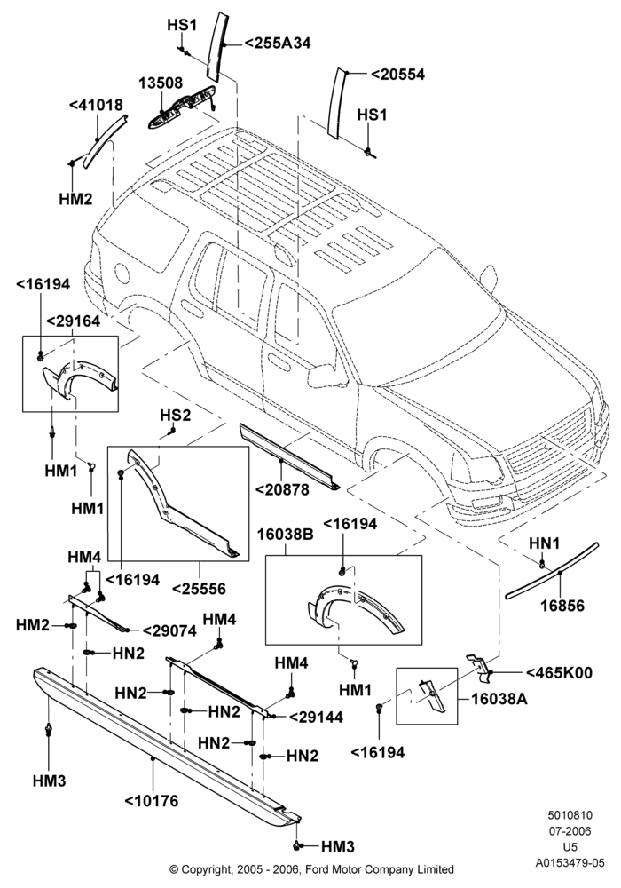 10N - Body Mouldings, Ford Series, Ironman Version Package, XLT; 07/AUG/2006-13/AUG/2008