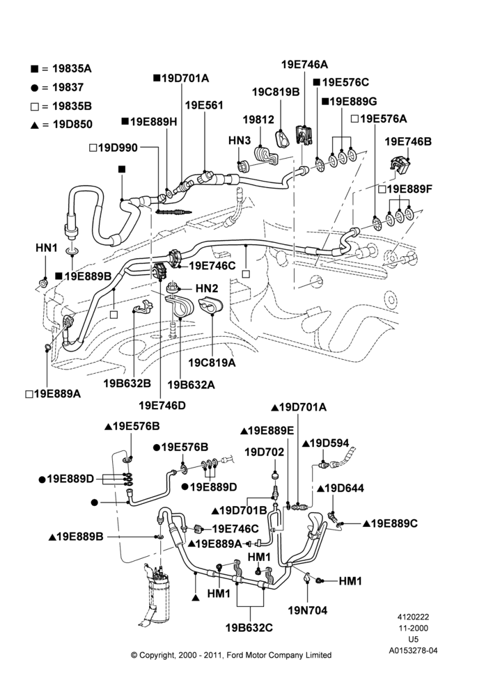 22B - Air Conditioning System, (-)"GCC"Gulf Cooperative Countries, All 6 Cylinder Gas Engines, LHD, With Aux Overhead Heater And A/C; 13/NOV/2000-19/JUL/2005