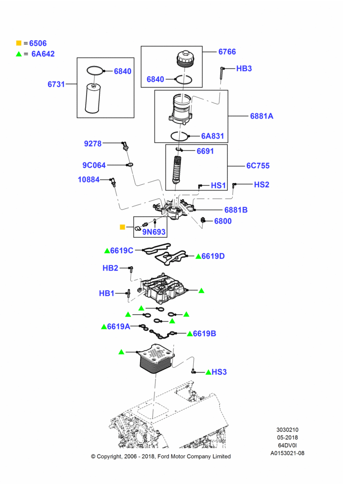 10 - Oil Cooler and Filter, 6.4L Diesel V8 Twin Turbo; 18/DEC/2006-12/FEB/2010