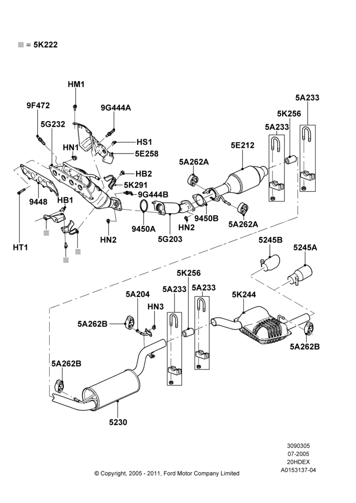 05D - Exhaust System, 2.0L Duratec HE (137PS), PZEV Evaporative Emission; 18/JUL/2005-27/AUG/2007