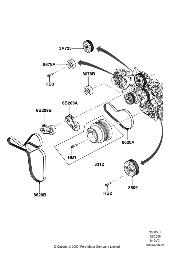 Pulleys and Drive Belts, 6.4L Diesel V8 Twin Turbo, Extra Heavy Duty Alternator, Heavy Duty Alternator