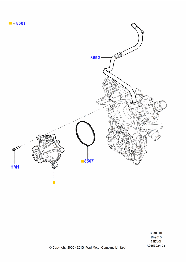 10 - Water Pump, 6.4L Diesel V8 Twin Turbo; 18/DEC/2006-12/FEB/2010
