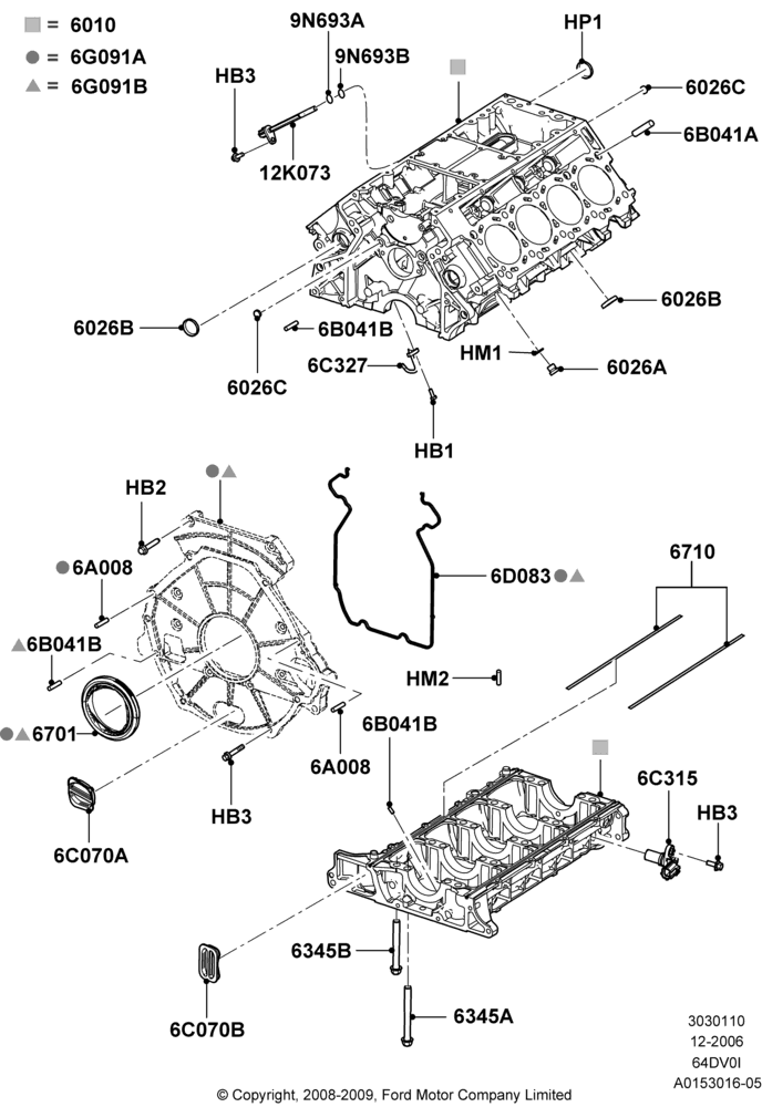 10 - Cylinder Block and Plugs, 6.4L Diesel V8 Twin Turbo; 18/DEC/2006-12/FEB/2010