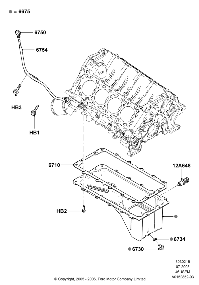 15A - Oil Pan/Oil Level Indicator, 4.6L 3V V8; 19/JUL/2005-16/DEC/2010