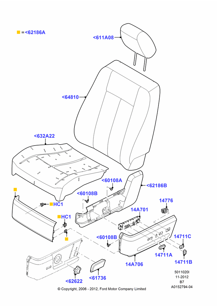 20I - Front Seat Pads/Valances & Heating, Less Temp Control Driver Seat, With Bucket Front Seats; 02/AUG/2006-11/AUG/2014