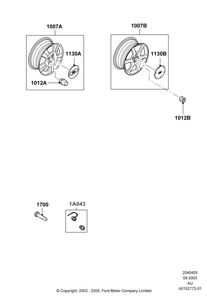 05XA - Wheels, Accessory, Additional Parts May Be Required, Refer To The Installation Instructions Found Under Tech Specs At The Genuine Ford Accessory (GFA) Web Site, See Vehicle Restrictions And Modification Requirements, www.fordaccessoriesstore.com; 04/SEP/2003-21/JUL/2008