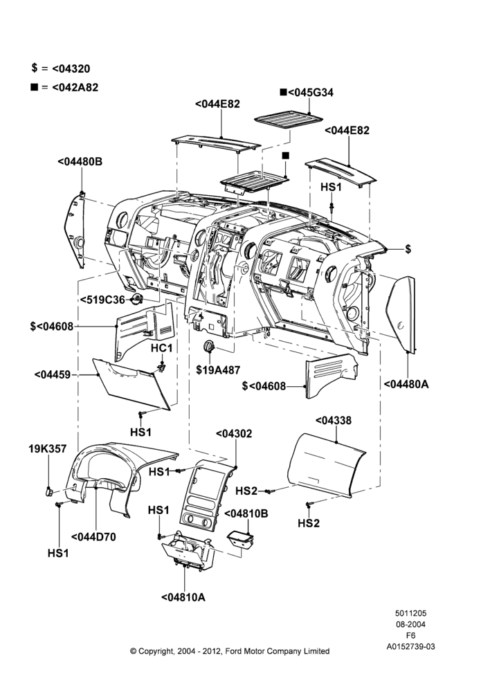 05D - Instrument Panel, All Flow Thru Floor Consoles, Trim Pieces; 23/AUG/2004-08/AUG/2005