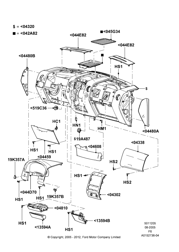 05E - Instrument Panel, Less Flow Thru Floor Console, Trim Pieces; 08/AUG/2005-18/AUG/2008