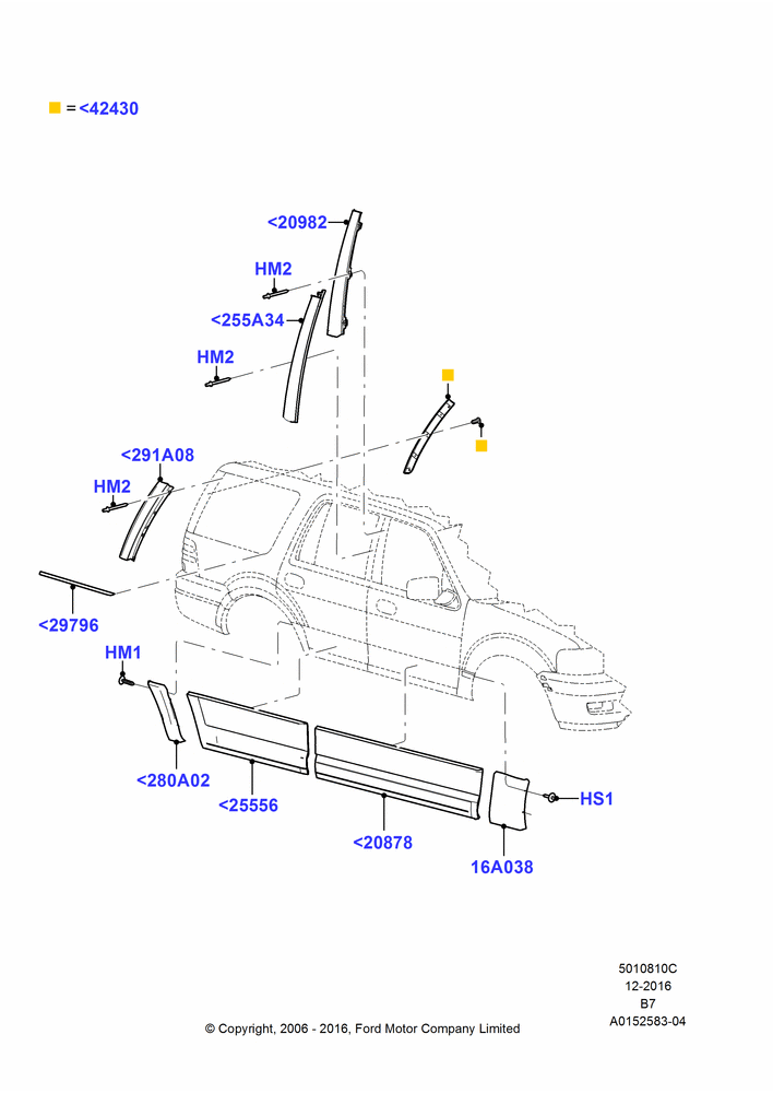 10C - Body Mouldings, Less Exterior Wheel Lip Molding; 02/AUG/2006-11/AUG/2014