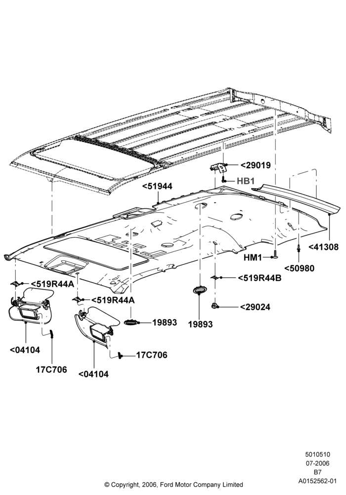 10D - Headlining and Sun Visors, Power Tilt/Slide Sun Roof; 02/AUG/2006-11/AUG/2014