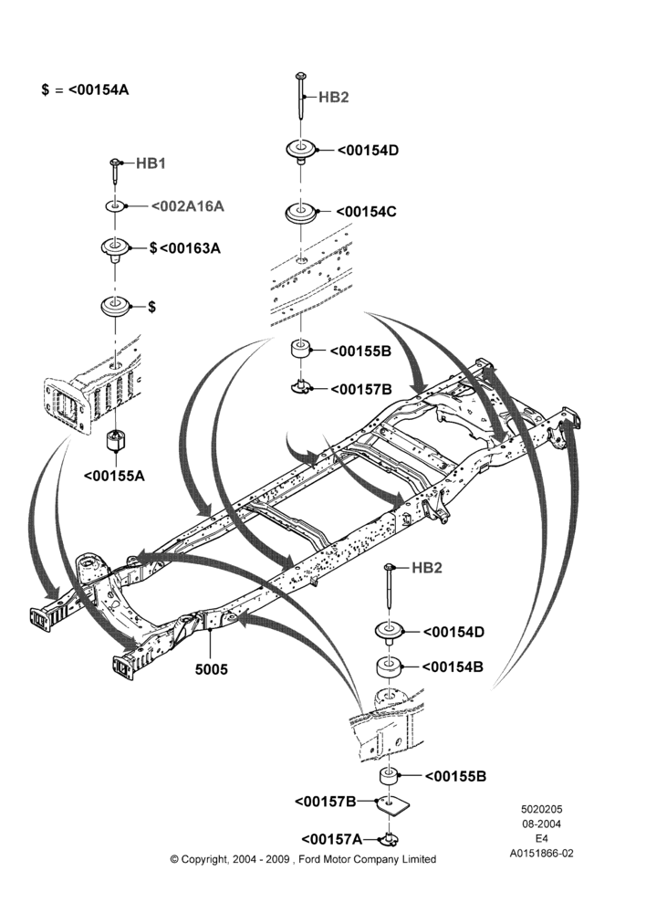 05D - Chassis Frame, Ford 350 Series, Regular Van, Regular Wagon; 02/AUG/2004-16/OCT/2006