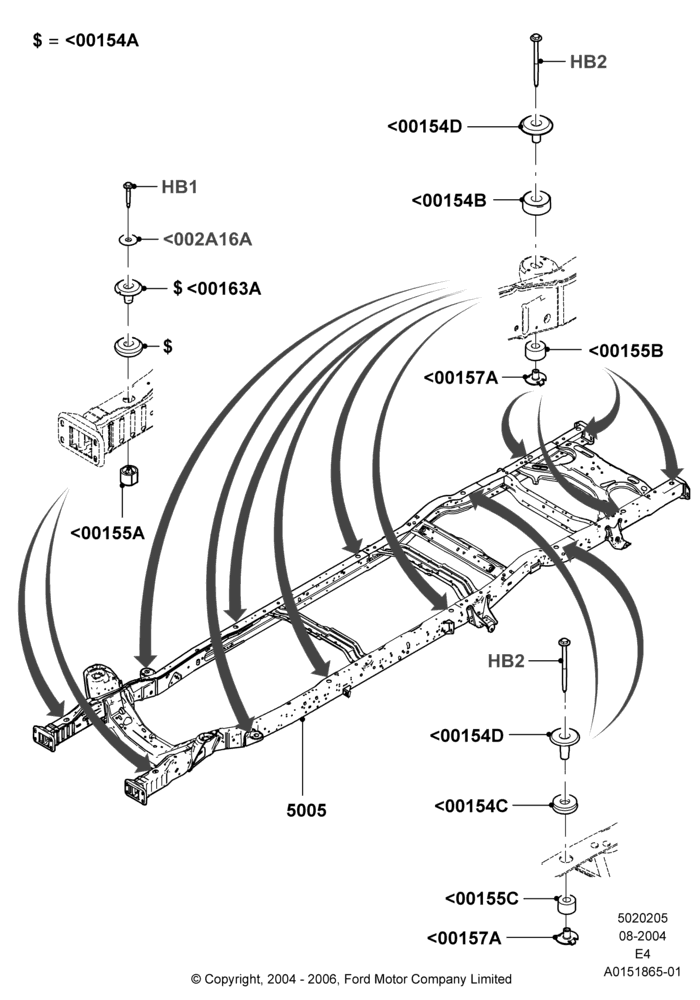 05C - Chassis Frame, Extended Van, Ford 250 Series; 02/AUG/2004-16/OCT/2006