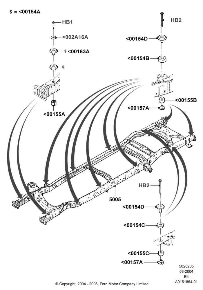 05B - Chassis Frame, Ford 250 Series, Regular Van; 02/AUG/2004-16/OCT/2006