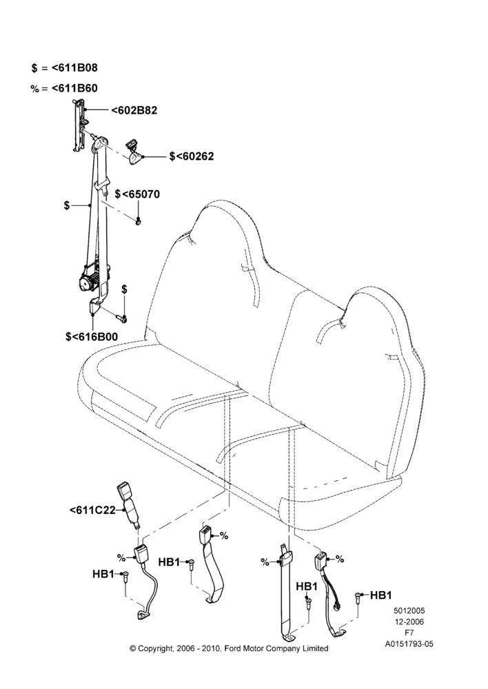 05P - Front Seat Belts, Bench Type Front Seat, Super Cab, With Split Bench Front Seat; 18/DEC/2006-12/FEB/2010