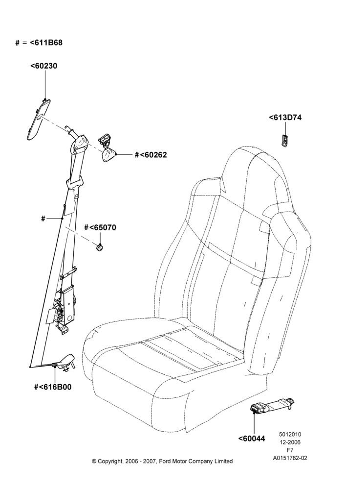 10F - Rear Seat Belts, Crew Cab, With 2nd Row Dual Captain Chairs; 18/DEC/2006-12/FEB/2010