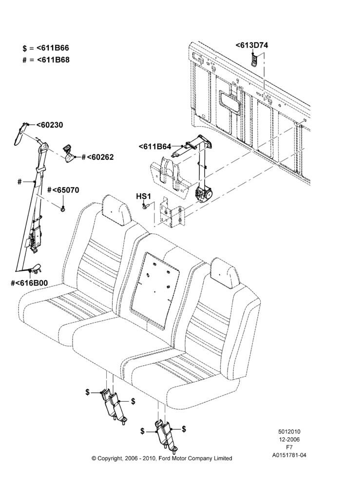 10E - Rear Seat Belts, Crew Cab, With 2nd Row Bench Seat - 3 Passngr; 18/DEC/2006-12/FEB/2010