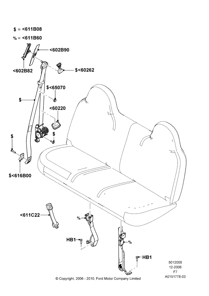 05S - Front Seat Belts, Bench Type Front Seat, Crew Cab, With Split Bench Front Seat; 18/DEC/2006-12/FEB/2010