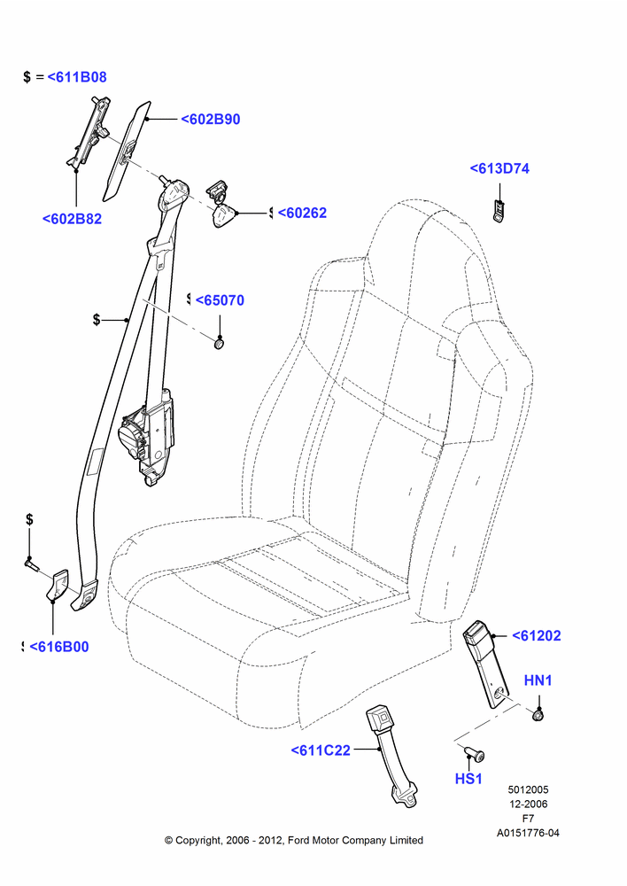 05O - Front Seat Belts, Regular Cab, With Captain Chair Front Seats, With High Back Front Seats; 18/DEC/2006-12/FEB/2010