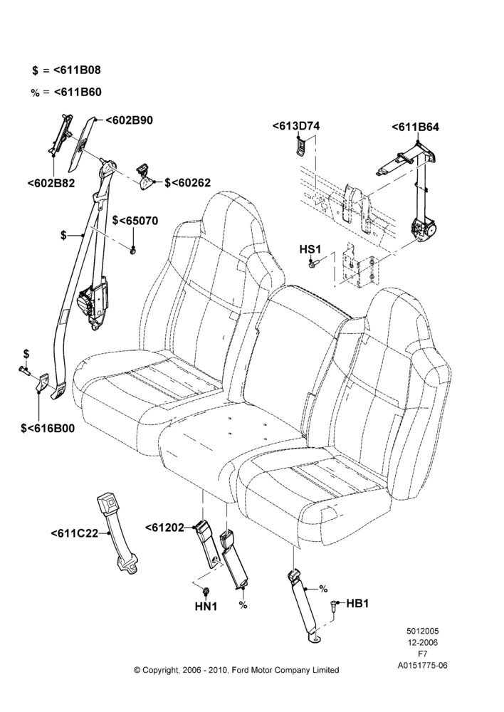 05N - Front Seat Belts, Regular Cab, With 40/20/40 Split Bench Frnt Seat; 18/DEC/2006-16/SEP/2008
