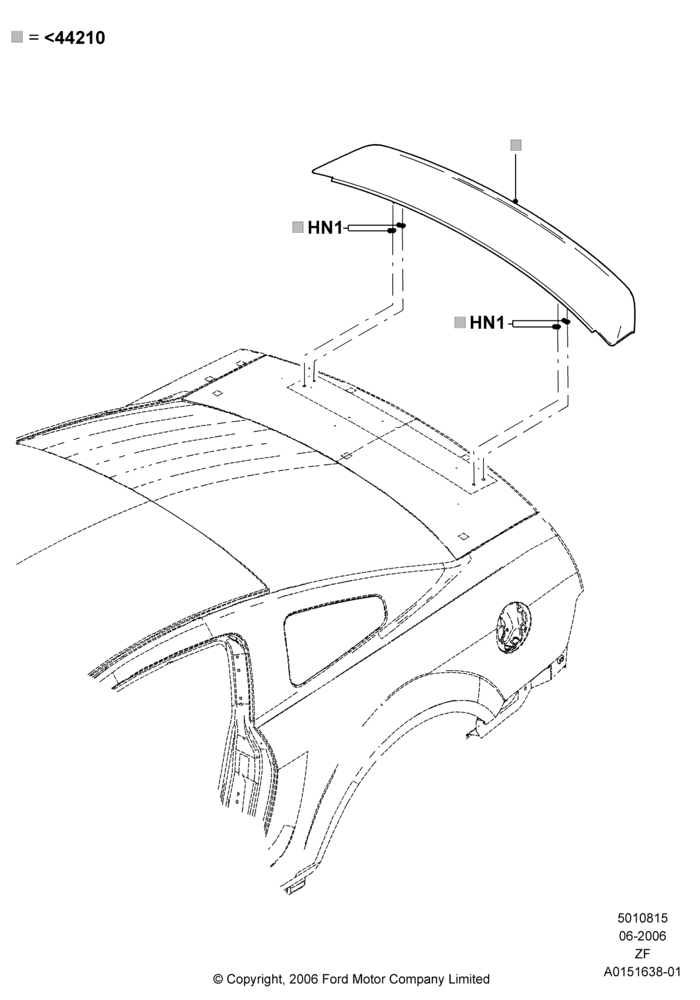 15A - Spoiler and Related Parts, Shelby Version, With Flush Spoiler, Production Installed; 05/JUN/2006-26/FEB/2009