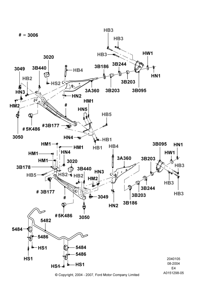 05C - Front Susp.Arms/Stabilizer/X-Member, Ford 450 Series; 02/AUG/2004-16/OCT/2006