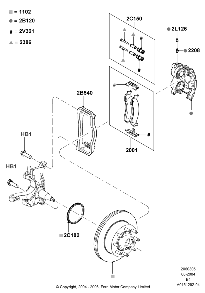 05C - Front Brake Discs and Calipers, Ford 450 Series, Super Duty Series; 02/AUG/2004-06/AUG/2007