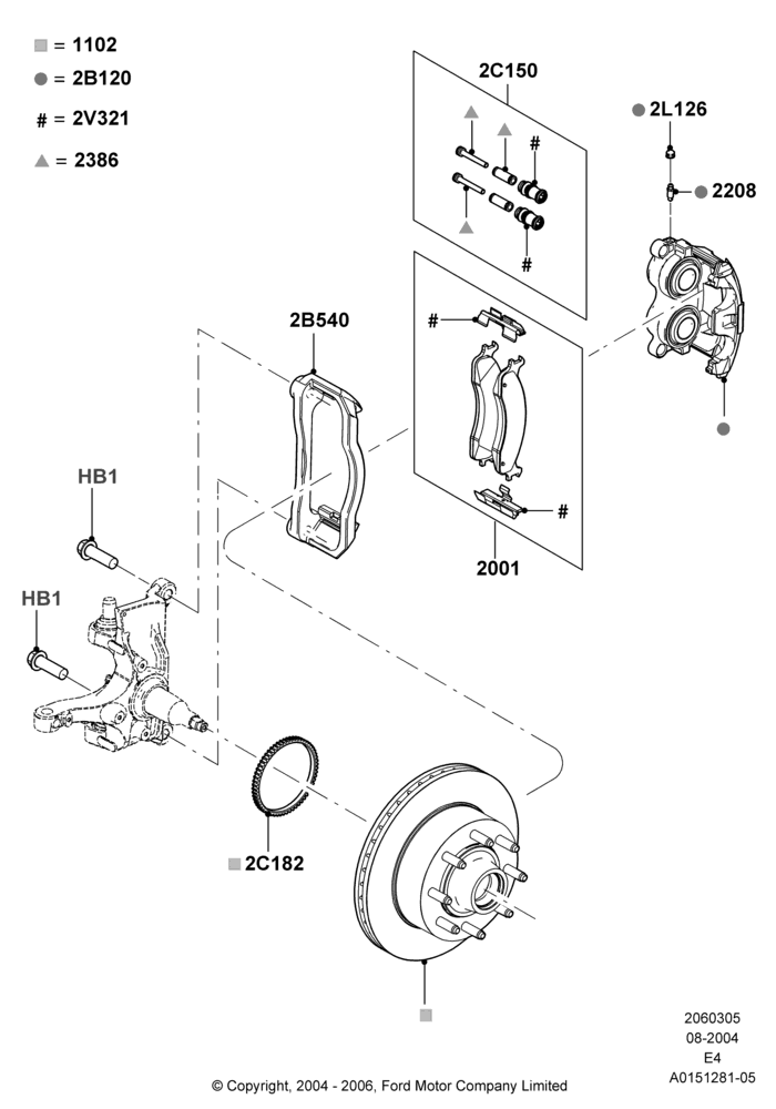 05B - Front Brake Discs and Calipers, Ford 250 Series, Ford 350 Series; 02/AUG/2004-06/AUG/2007