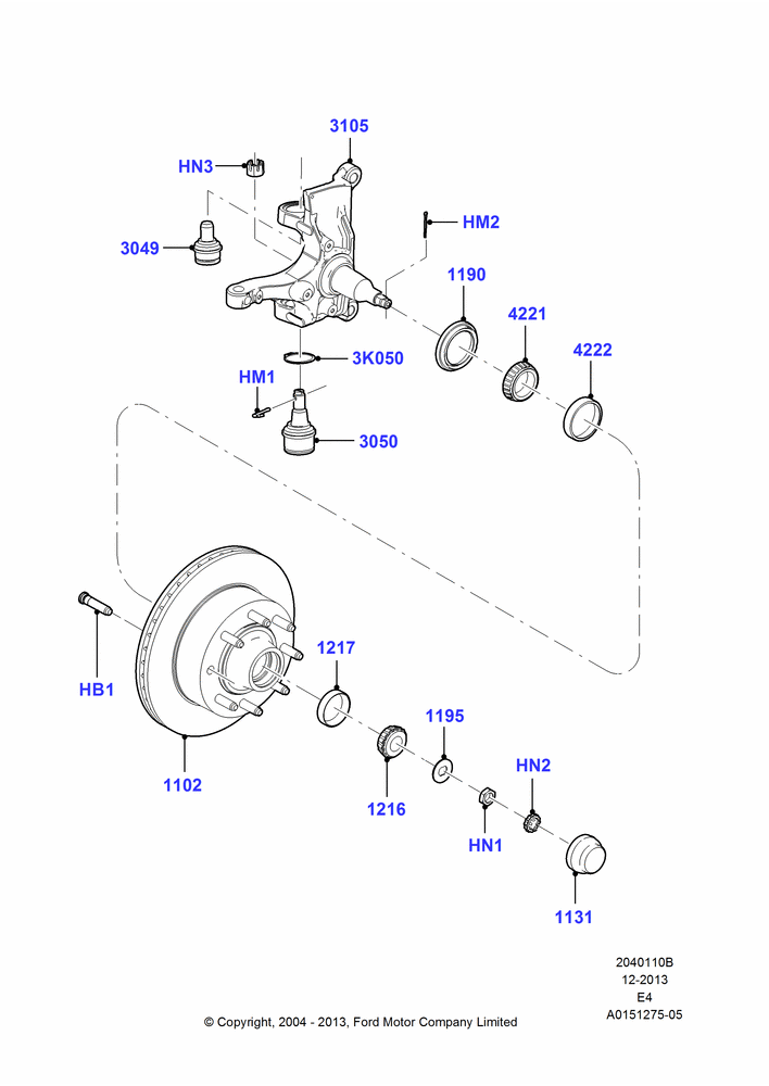 10B - Front Knuckle and Hub, Ford 250 Series, Ford 350 Series, With Single Rear Wheels; 02/AUG/2004-06/AUG/2007