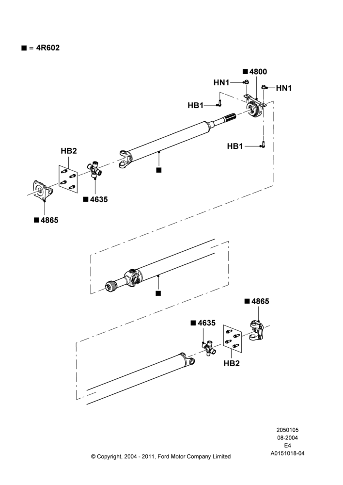 05D - Drive Shaft - Rear Axle Drive, 158"/4013MM Wheelbase, 176"/4470MM Wheelbase, Ford 350 Series, 2 Piece Driveshaft; 02/AUG/2004-16/OCT/2006