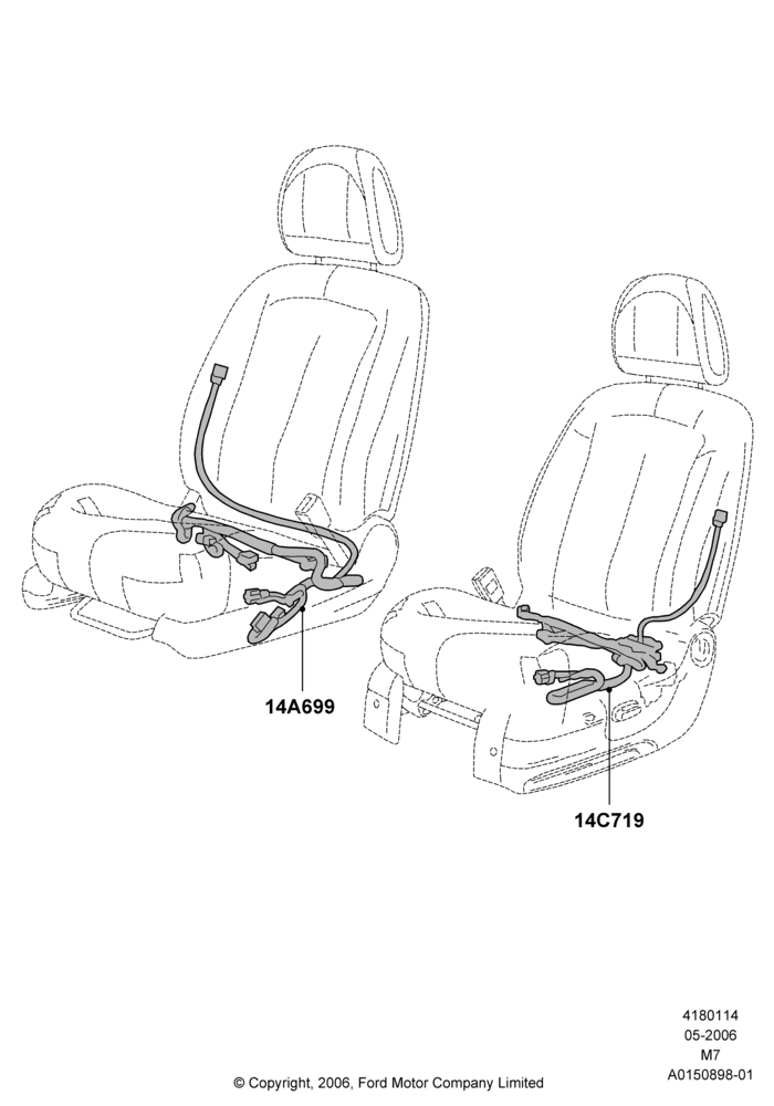 14A - Wiring - Seats, Less Hybrid Version; 01/MAY/2006-08/JAN/2007