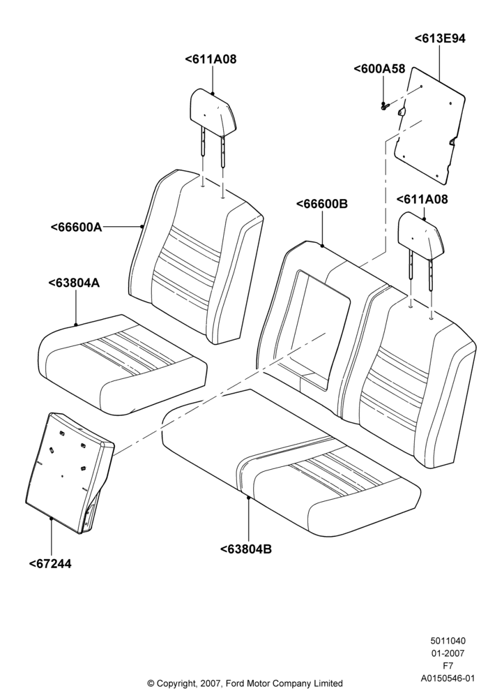 40G - Rear Seat Covers, 2nd Row 60/40 (3 P) Folding Seat, Crew Cab, With Second Row Split Folding Seat; 18/DEC/2006-12/FEB/2010