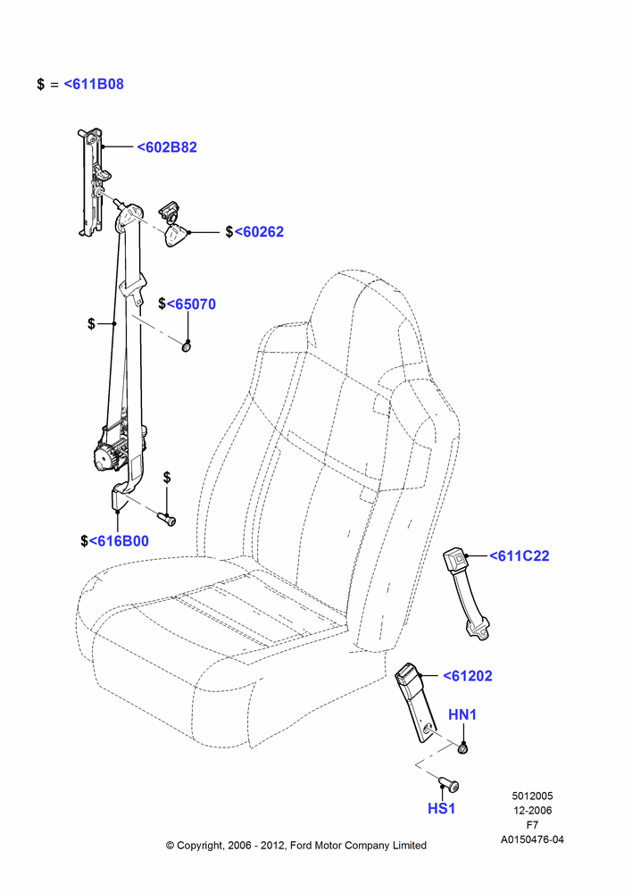 05R - Front Seat Belts, Super Cab, With Captain Chair Front Seats, With High Back Front Seats; 18/DEC/2006-12/FEB/2010